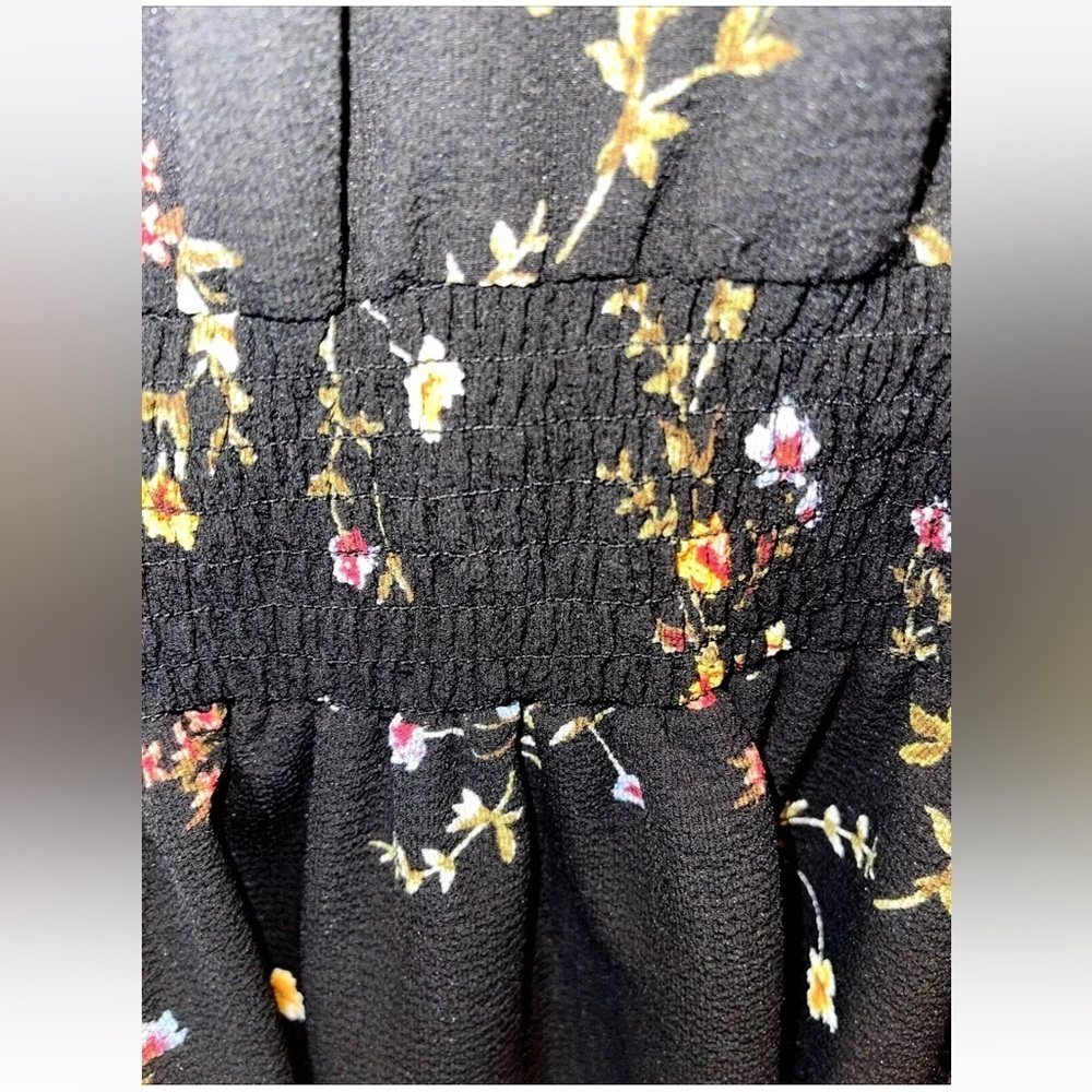 Always Indigo Floral Boho Dress 2X Black Smocked Waist Button Front Fall Midi - Picture 8 of 9